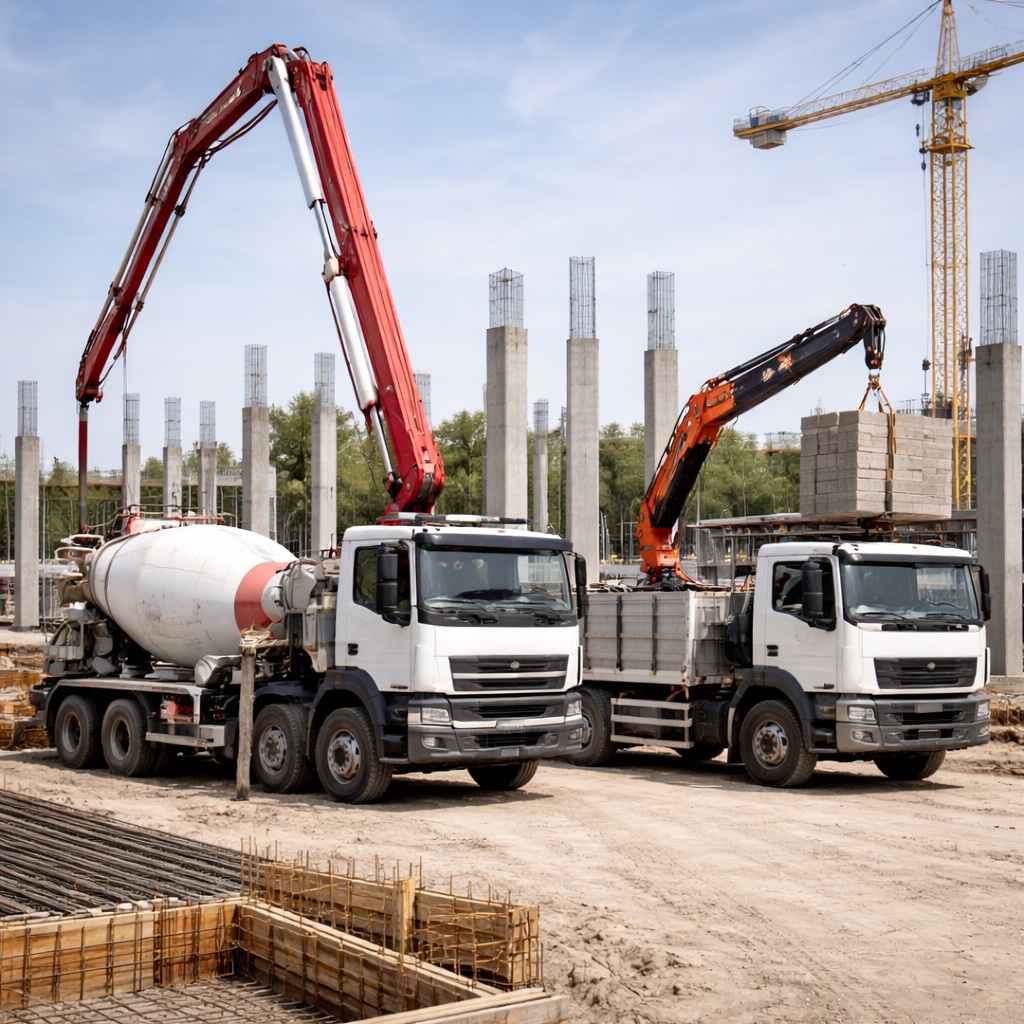 Автобетононасосы, краны-манипуляторы, экскаваторы